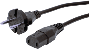 Device connection line, Europe, plug type C, straight on C17 jack, straight, H05VV-F2x1.0mm², black, 2.5 m