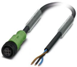 Sensor actuator cable, M12-cable socket, straight to open end, 3 pole, 5 m, PUR, black, 4 A, 1442450