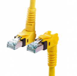 Patch cable, RJ45 plug, angled to RJ45 plug, angled, Cat 6A, S/FTP, PUR, 0.3 m, yellow