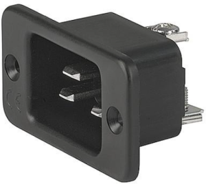 Plug C20, 3 pole, screw mounting, solder connection, black, 6163.0001