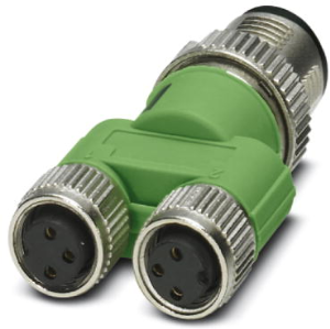 Adapter, 2 x M12 (3 pole, socket) to M12 (4 pole, plug), Y-shape, 1523984