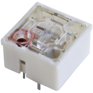 Short-stroke pushbutton, 1 Form A (N/O), 100 mA/35 V AC/DC, illuminated, red, actuator (transparent, L 0.7 mm), 2.9 N, THT