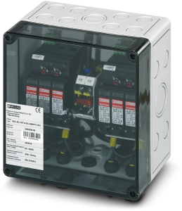 Switchgear combination, 1000 VDC for connection of 2x 1 string, (H x W x D) 180 x 180 x 111 mm, IP65, polycarbonate, gray, 2403337