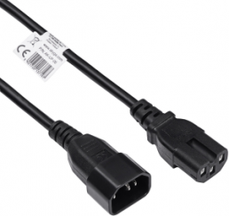 Power cord, Europe, C14-plug, straight on C15 jack, straight, black, 1.8 m
