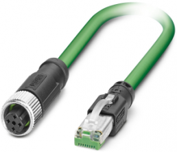 Network cable, M12 socket, straight to RJ45 plug, straight, Cat 5, SF/TQ, PUR, 2 m, green