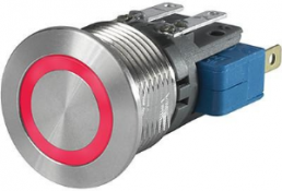 Pushbutton, 1 pole, silver, illuminated  (red), 10 A/250 V, mounting Ø 16.1 mm, IP67, 3-102-620