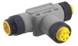 Adapter, 7/8-2 (5 pole, socket/plug) to 7/8-1 (5 pole, plug), T-shape, 2236