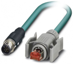 Network cable, M12-plug, straight to RJ45 plug, straight, Cat 5, SF/UTP, PUR, 2 m, blue