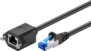 Extension cable with mounting flange, RJ45 plug, straight to RJ45 socket, straight, Cat 6A, S/FTP, LSZH, 2 m, black