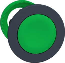 Pushbutton, unlit, groping, waistband round, green, front ring dark gray, mounting Ø 30 mm, ZB5FA3
