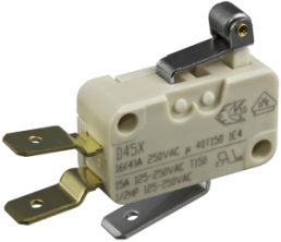 Miniature snap-action switche, On-On, plug-in connection, short roller lever, 1 N, 16 (4) A/250 VAC, 10 (3) A/400 VAC, IP40