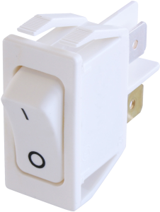 Rocker switch, white, 2 pole, On-Off, off switch, 16 (4) A/250 VAC, 10 (4) A/250 VAC, IP40, unlit, printed