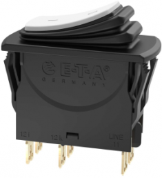 Circuit breaker, 2 pole, 1 A, 50 V (DC), 240 V (AC), faston plug 6.3 x 0.8 mm, snap-in, IP40