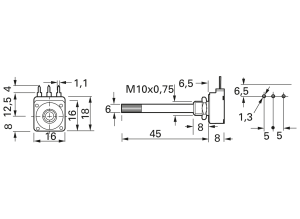 Carbon potentiometer, 10 kΩ, 0.2 W, linear, Solder pin, PC16 SH 10IP06 10K