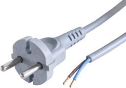 Connection line, Europe, plug type C, straight on open end, H05VV-F2x0.75mm², gray, 1.5 m