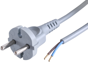 Connection line, Europe, plug type C, straight on open end, H05VV-F2x0.75mm², gray, 2 m