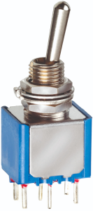 Toggle switch, metal, 2 pole, latching, On-Off-On, 4 A/30 VDC, silver-plated, 5649A