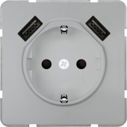 German schuko-style socket outlet with USB charger, silver, 16 A/250 V, Germany, IP20, 5UB1870-0PM01
