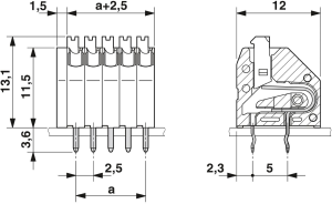 PCB terminal, 2 pole, pitch 2.5 mm, AWG 24-20, 2 A, spring-clamp connection, green, 1990009