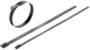 Cable tie, stainless steel, (L x W) 360 x 4.6 mm, bundle-Ø 20 to 100 mm, silver, -80 to 150 °C