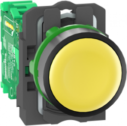 Pushbutton with transmitter, groping, waistband round, yellow, front ring black, mounting Ø 22 mm, ZB5RTA5