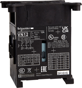 Main contact module, 3 pole, 12 A, 690 VAC, (L x W x H) 62 x 56 x 46.5 mm, for load-break switch, VN12