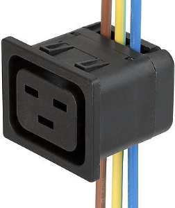 Built-in appliance socket J, 3 pole, snap-in, IDC connection, 2.5 mm², black, 4710.5014