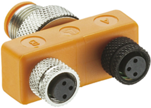 Adapter, 2 x M8 (3 pole, socket) to M12 (3 pole, plug), T-shape, 11124