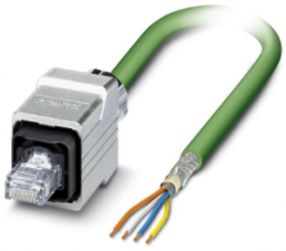 Network cable, RJ45 plug, straight to open end, Cat 5e, SF/TQ, PUR, 5 m, green