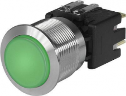 Pushbutton switch, 1 pole, clear, illuminated  (green), 12 A/250 V, mounting Ø 19 mm, 19.1 mm, IP65, 1241.8545