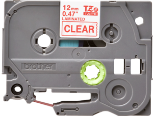Labelling tape cartridge, 12 mm, tape transparent, font red, 8 m, TZE-132