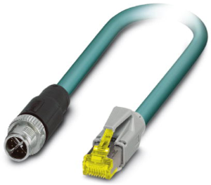 Network cable, M12-plug, straight to RJ45 plug, straight, Cat 6A, S/FTP, PUR, 1 m, blue