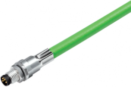 Sensor actuator cable, M8-flange plug, straight to open end, 4 pole, 0.5 m, PUR, green, 4 A, 70 3421 005 04