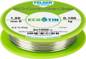 Solder wire, lead-free, Sn99.3CuNiGe, Ø 1 mm, 0.1 kg