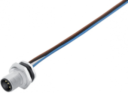 Sensor actuator cable, M12-flange plug, straight to open end, 4 pole, 0.2 m, 12 A, 09 0631 120 04