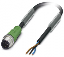 Sensor actuator cable, M12-cable plug, straight to open end, 3 pole, 5 m, PVC, black, 4 A, 1693173