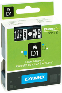 Labelling tape cartridge, 19 mm, tape black, font white, 7 m, S0720910