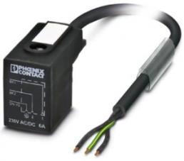 Sensor actuator cable, valve connector DIN shape B to open end, 3 pole, 10 m, PUR, black, 6 A, 1438862