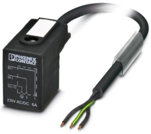 Sensor actuator cable, valve connector DIN shape B to open end, 3 pole, 5 m, PUR, black, 6 A, 1439065