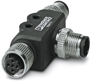 Adapter, M12 (5 pole, socket/plug) to M12 (5 pole, socket), T-shape, 1424711