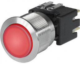Pushbutton switch, 1 pole, clear, illuminated  (red), 12 A/250 V, mounting Ø 19 mm, 19.1 mm, IP65, 1241.8544
