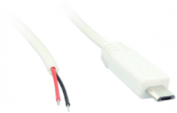 USB 2.0 connection line, micro USB plug type B to open end, 1.8 m, white
