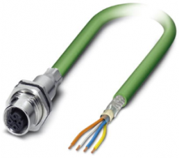 Network cable, M12 socket, straight to open end, Cat 5e, SF/TQ, PVC, 2 m, green