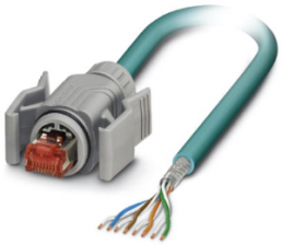 Network cable, RJ45 plug, straight to open end, Cat 5, SF/UTP, PUR, 5 m, blue