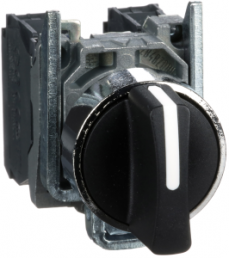 Selector switch, unlit, latching, waistband round, black, front ring silver, 3 x 45°, mounting Ø 22 mm, XB4BD53