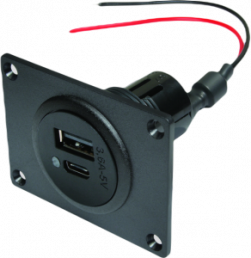 Automotive power double USB-C/A socket with mounting plate