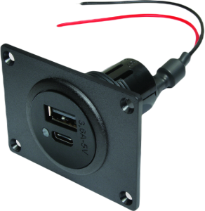 Automotive power double USB-C/A socket with mounting plate