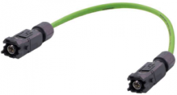 Sensor actuator cable, Han 1A CA M12, D coding to Han 1A CA M12, D coding, 4 pole, 10 m, PVC, green, 33504848807100