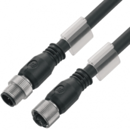 Sensor actuator cable, M12-cable plug, straight to M12-cable socket, straight, 8 pole, 3 m, PUR, black, 2 A, 1279460300