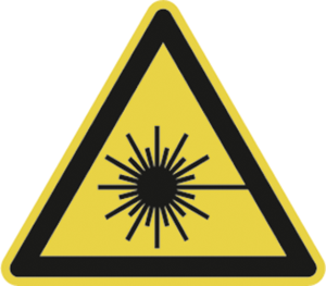 Warning sign, symbol: laser beam, Ø 100 mm, plastic, 029.01-9-100-W1